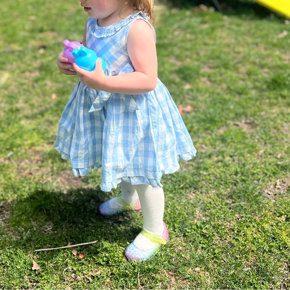 CHICKEEDUCK blue & white gingham toddler girl dress